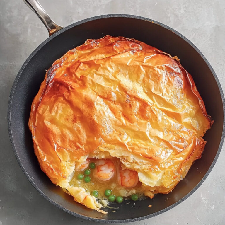 Delicious salmon and prawn pie made effortlessly in a pan