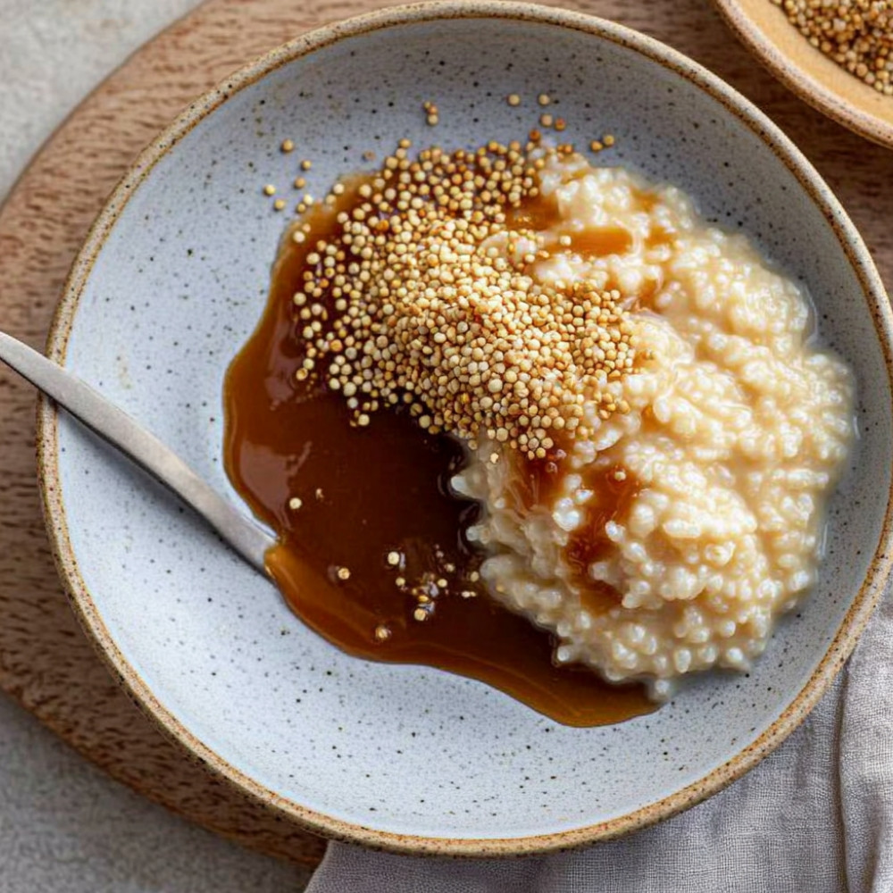 1indulge-in-caramel-miso-rice-pudding-with-crispy-quinoa