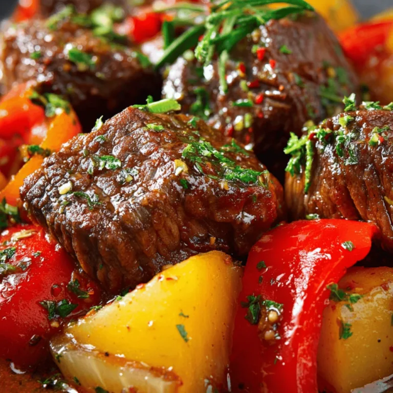 Hearty Veal Stew with Colorful Peppers and Garlic